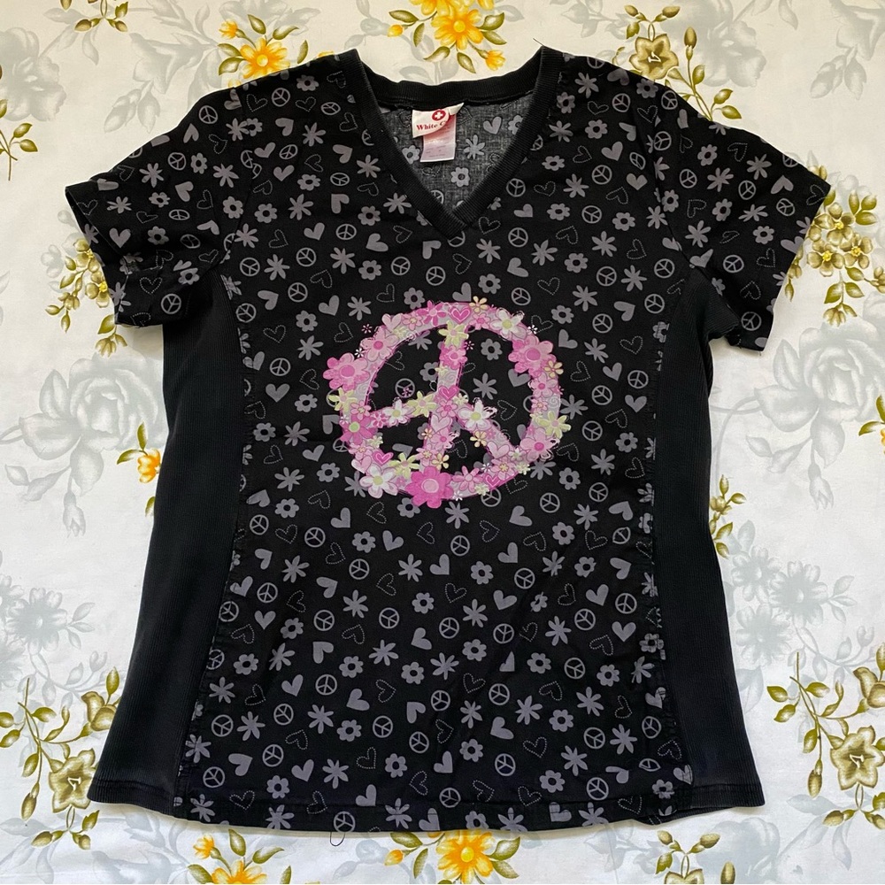 White Cross Size M Peace Scrub Top